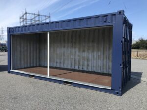 中古20ft　ドライスチールコンテナ　左パネルフルサイドシャッター付き【北陸】
