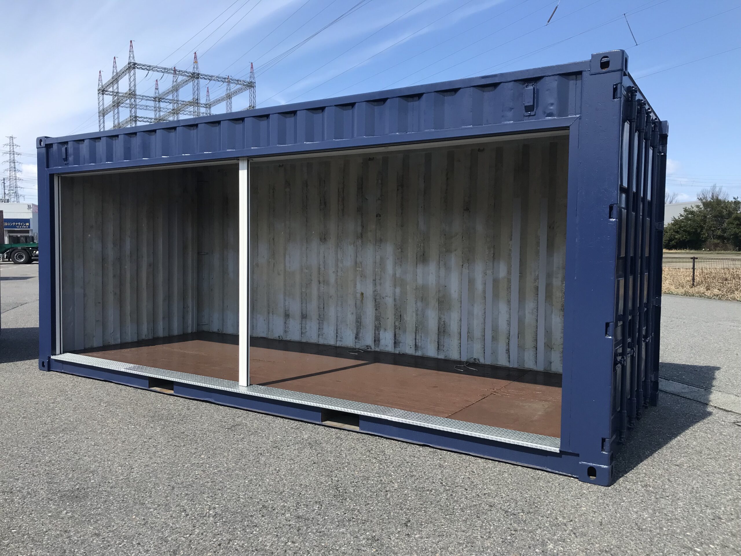 中古20ft　ドライスチールコンテナ　左パネルフルサイドシャッター付き【北陸】