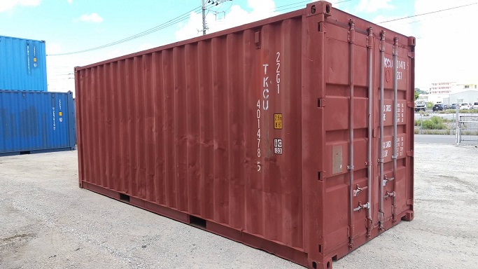中古20ft　ドライスチールコンテナ　赤茶色
