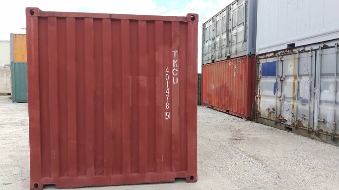 中古20ft　ドライスチールコンテナ　赤茶色