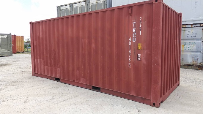 中古20ft　ドライスチールコンテナ　赤茶色