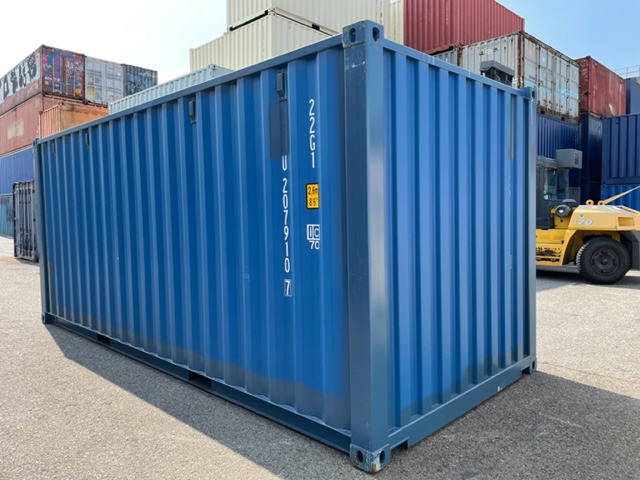 新古20ft　ドライスチールコンテナ　青色