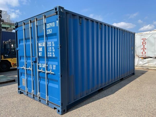 新古20ft　ドライスチールコンテナ　青色