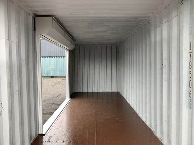 中古20ft　左パネル3mシャッター付きコンテナ