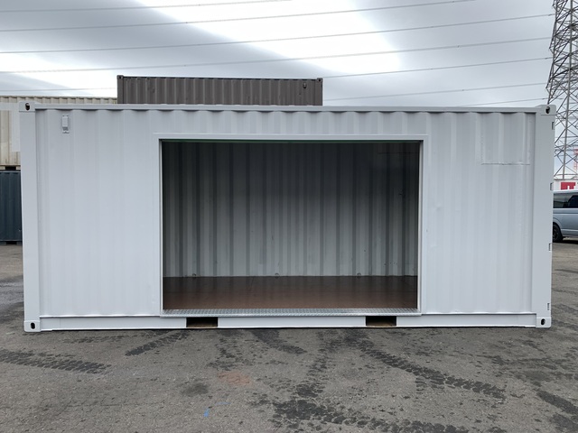 中古20ft　左パネル3mシャッター付きコンテナ