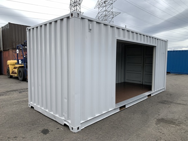 中古20ft　左パネル3mシャッター付きコンテナ