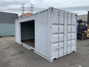 中古20ft　左パネル3mシャッター付きコンテナ