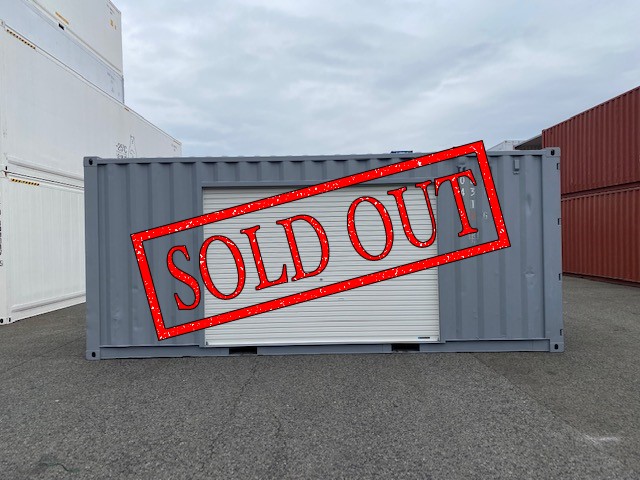 中古20ft ドライスチールコンテナ 左パネル3mシャッター付き　グレー②　TKCU0664311