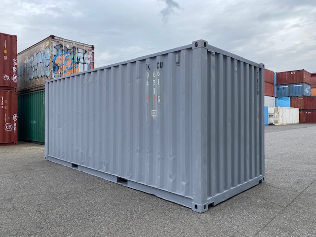 中古20ft ドライスチールコンテナ 左パネル3mシャッター付き　グレー②　TKCU0664311