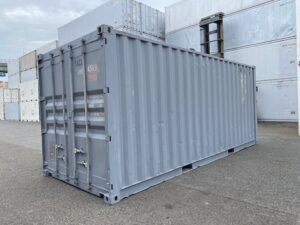 中古20ft ドライスチールコンテナ 左パネル3mシャッター付き　グレー②　TKCU0664311