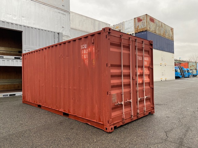 中古20ft ドライスチールコンテナ 右パネル3mシャッター付き　赤茶②　TKCU2602631