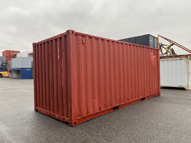 中古20ft ドライスチールコンテナ 右パネル3mシャッター付き　赤茶②　TKCU2602631