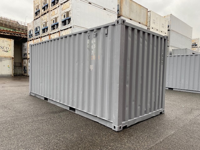 中古20ft ドライスチールコンテナ 左パネル3mシャッター付き　グレー①　TKCU0608637