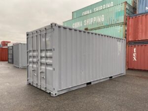 中古20ft ドライスチールコンテナ 左パネル3mシャッター付き　グレー①　TKCU0608637