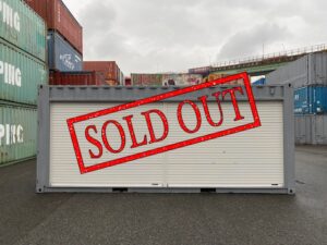 中古20ft ドライスチールコンテナ 右パネルフルシャッター付き　グレー