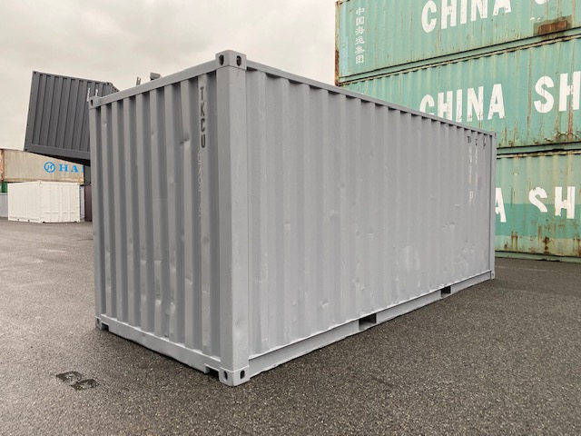 中古20ft ドライスチールコンテナ 右パネルフルシャッター付き　グレー