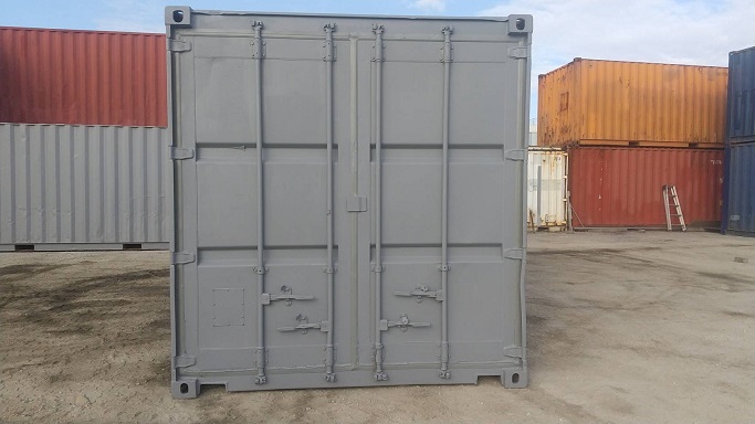 中古20ft ドライスチールコンテナ　グレー錆止め塗装済み、2mシャッター付き