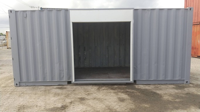 中古20ft ドライスチールコンテナ　グレー錆止め塗装済み、2mシャッター付き