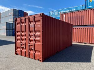 中古20ftドライスチールコンテナ 左パネルフルシャッター付き　赤茶　TKCU2519902