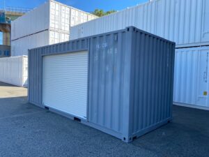 中古20ft ドライスチールコンテナ 右パネル3mシャッター付き　グレー①　TKCU2044429