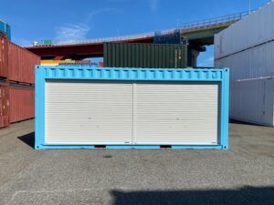 中古20ftドライスチールコンテナ 右パネルフルシャッター付き　水色　TKCU6770820