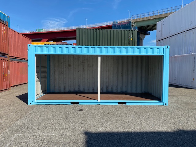 中古20ftドライスチールコンテナ 右パネルフルシャッター付き　水色　TKCU6770820