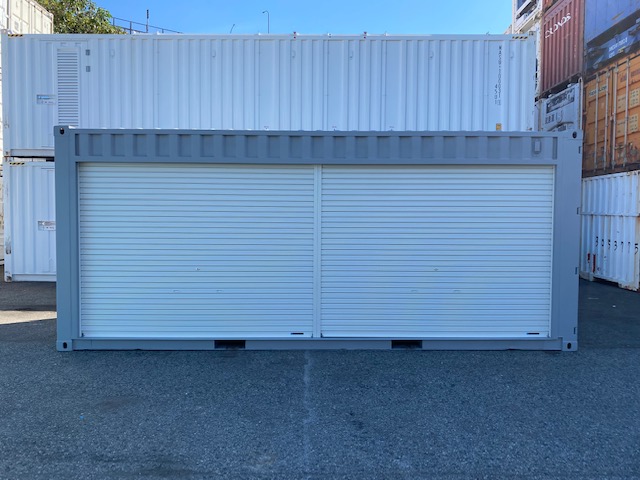 中古20ftドライスチールコンテナ 左パネルフルシャッター付き　グレー　TKCU2043090