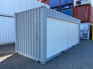 中古20ftドライスチールコンテナ 左パネルフルシャッター付き　グレー　TKCU2043090
