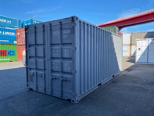 中古20ftドライスチールコンテナ 左パネルフルシャッター付き　グレー　TKCU2043090