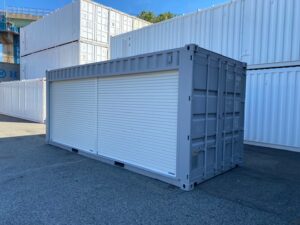 中古20ftドライスチールコンテナ 左パネルフルシャッター付き　グレー　TKCU2043090
