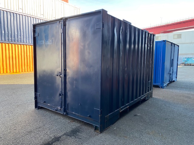 中古12ftドライスチールコンテナ　L字ドア　ネイビー
