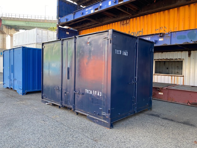 中古12ftドライスチールコンテナ　L字ドア　ネイビー
