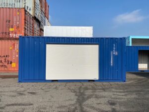 中古20ft ドライスチールコンテナ 左パネル3mシャッター付き　ネイビー　TKCU2138557
