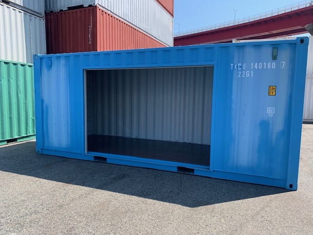 【神戸】中古20ft ドライスチールコンテナ 右パネル3mシャッター付き TKCU1401607