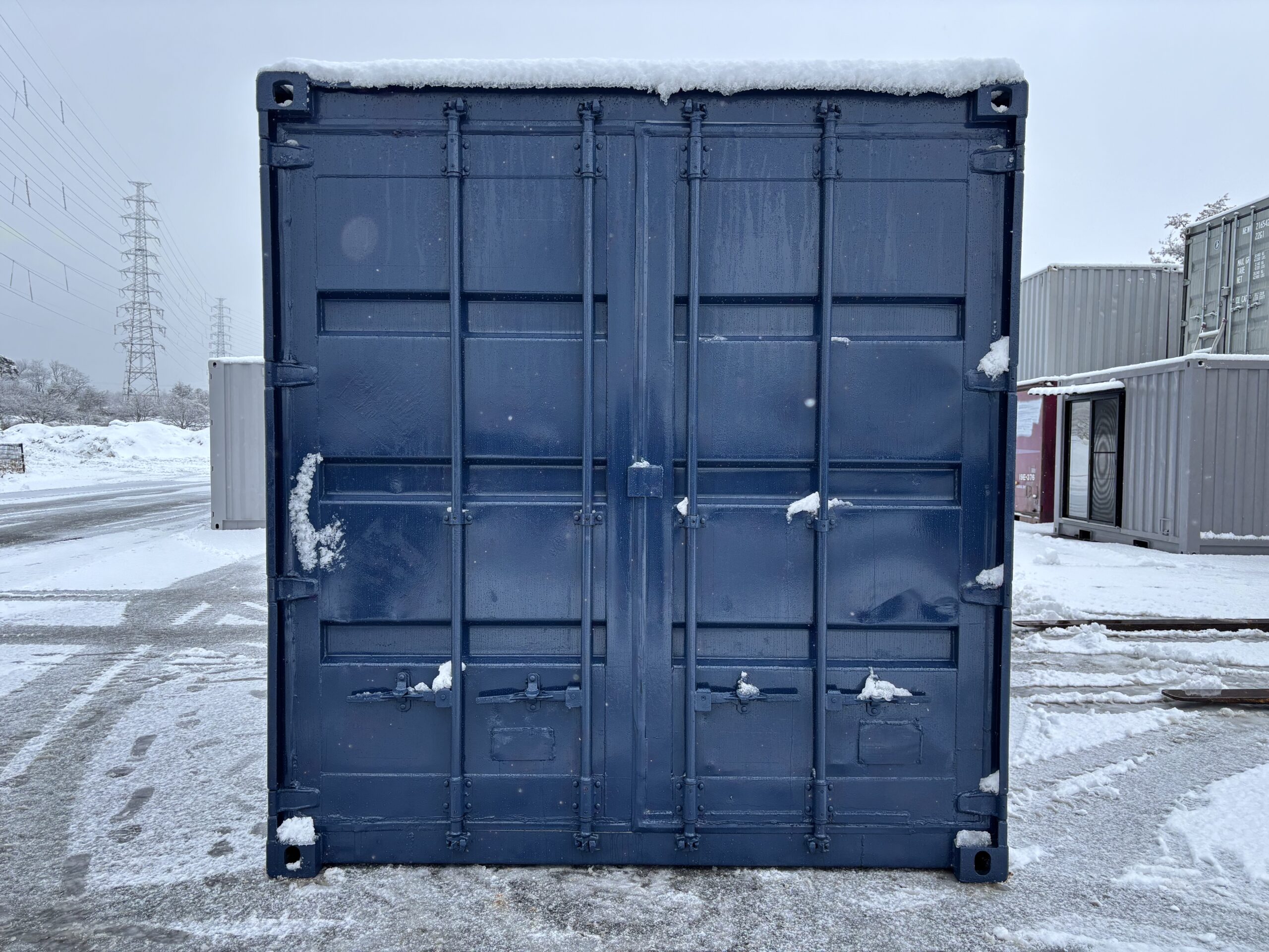 【北陸】中古20ft ドライスチールコンテナ　3mシャッター付き　紺色塗装