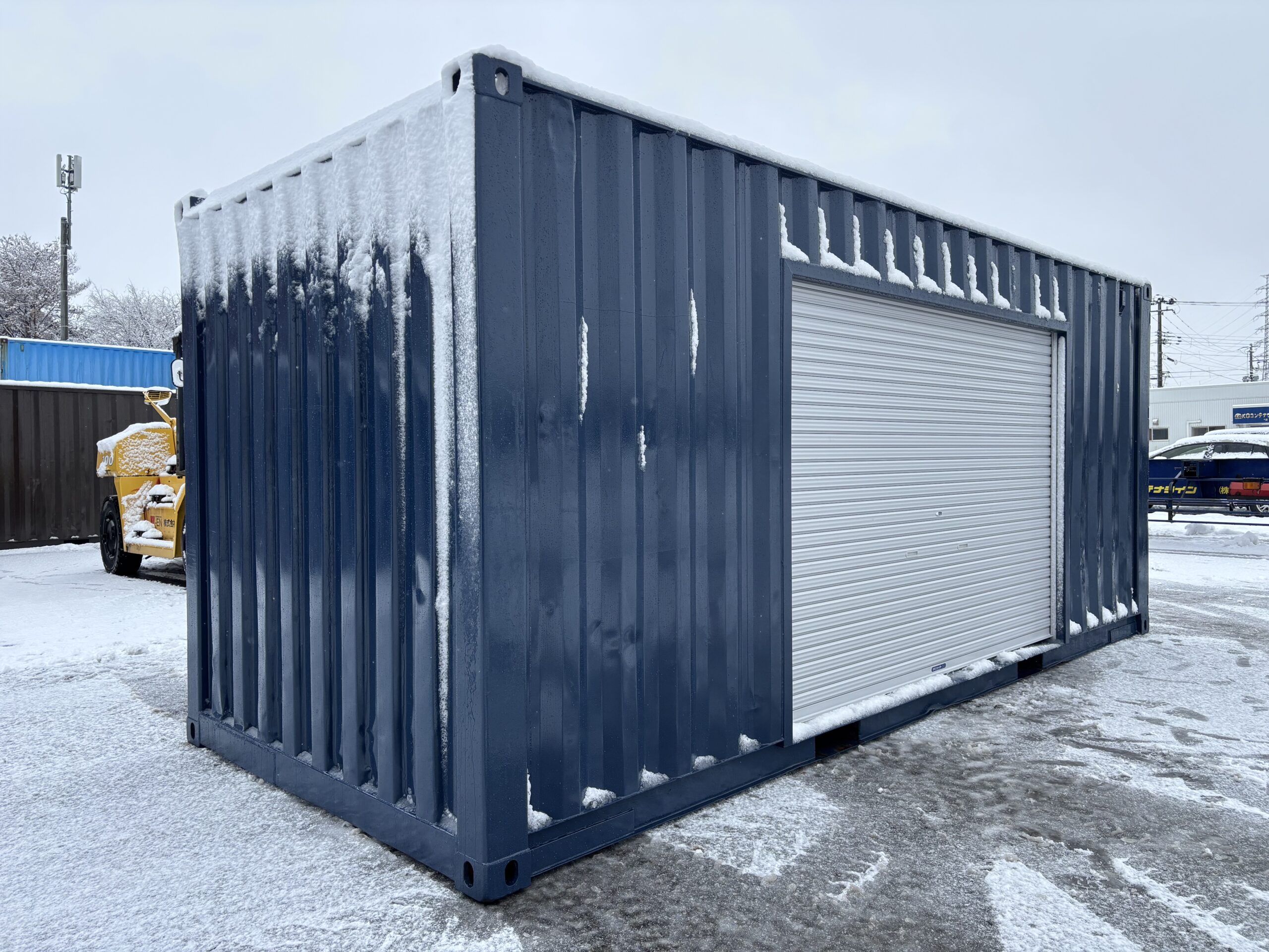 【北陸】中古20ft ドライスチールコンテナ　3mシャッター付き　紺色塗装