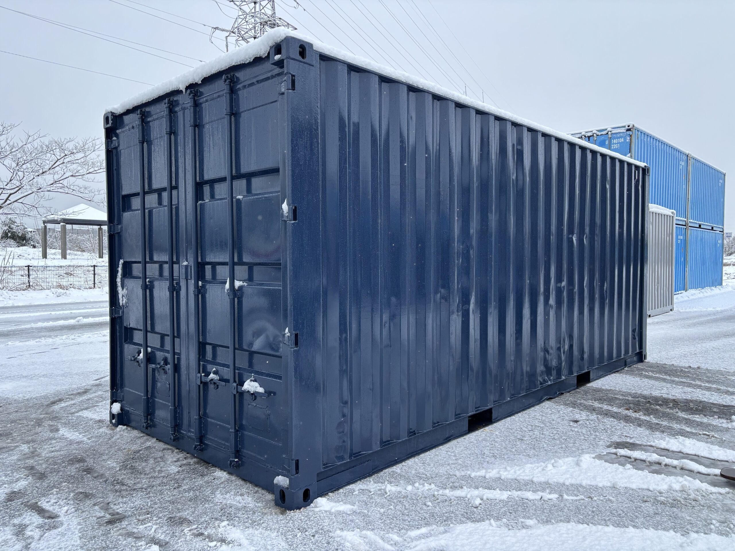 【北陸】中古20ft ドライスチールコンテナ　3mシャッター付き　紺色塗装