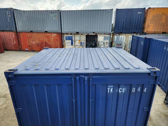 【沖縄】中古10FTドライスチールコンテナ　TKCU044　外装紺色塗装済み