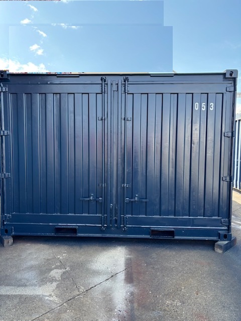 【沖縄】中古12FTドライスチールコンテナ　No.053　紺色塗装済み