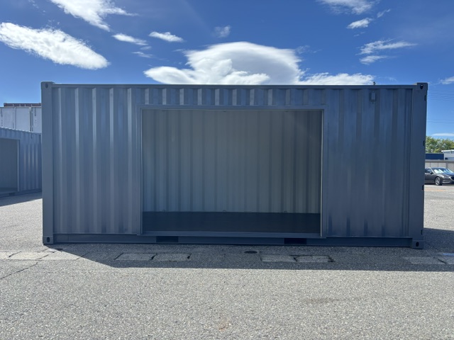 【北陸】新古20ft ドライスチールコンテナ　左中央3mシャッター付き