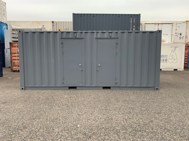 中古20ftレンタルボックス 2ドア仕様(バイク用）　グレー塗装済み NO.2012162