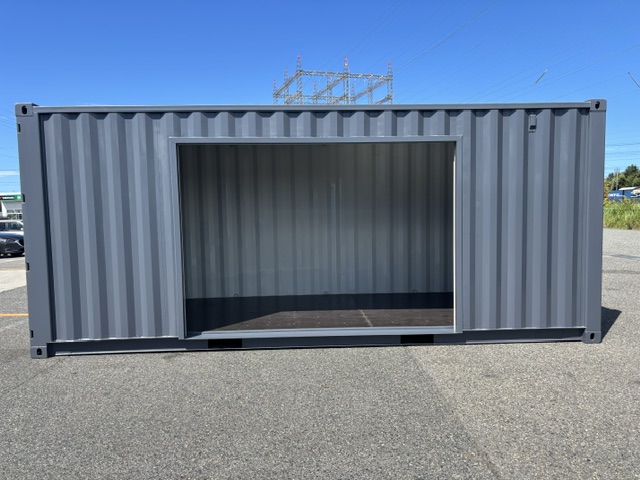 【北陸】新古20ft ドライスチールコンテナ　右中央3mシャッター付き